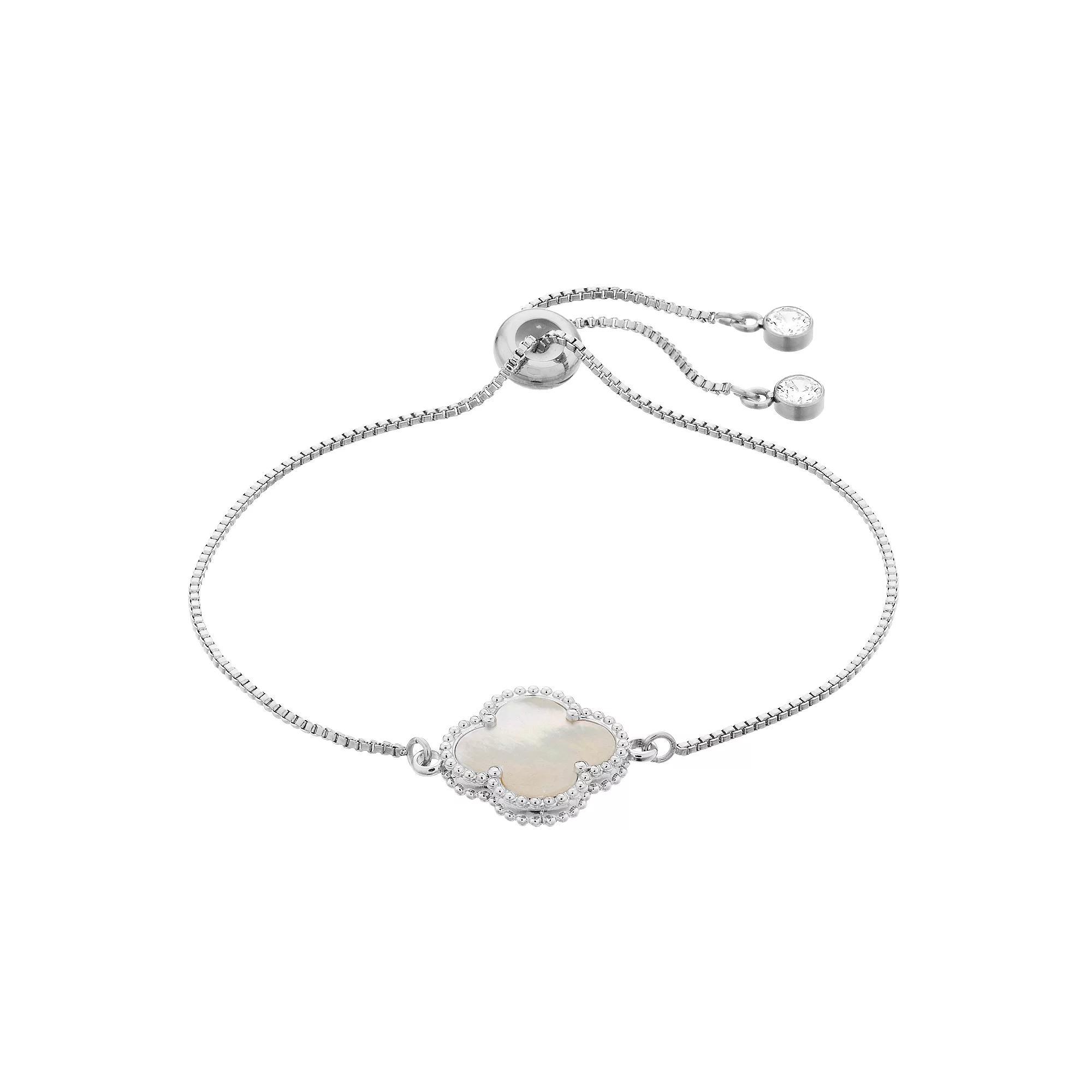 Adornia Sterling Silver Quatrefoil Adjustable Bracelet, Womens, Silver Tone White Product Image