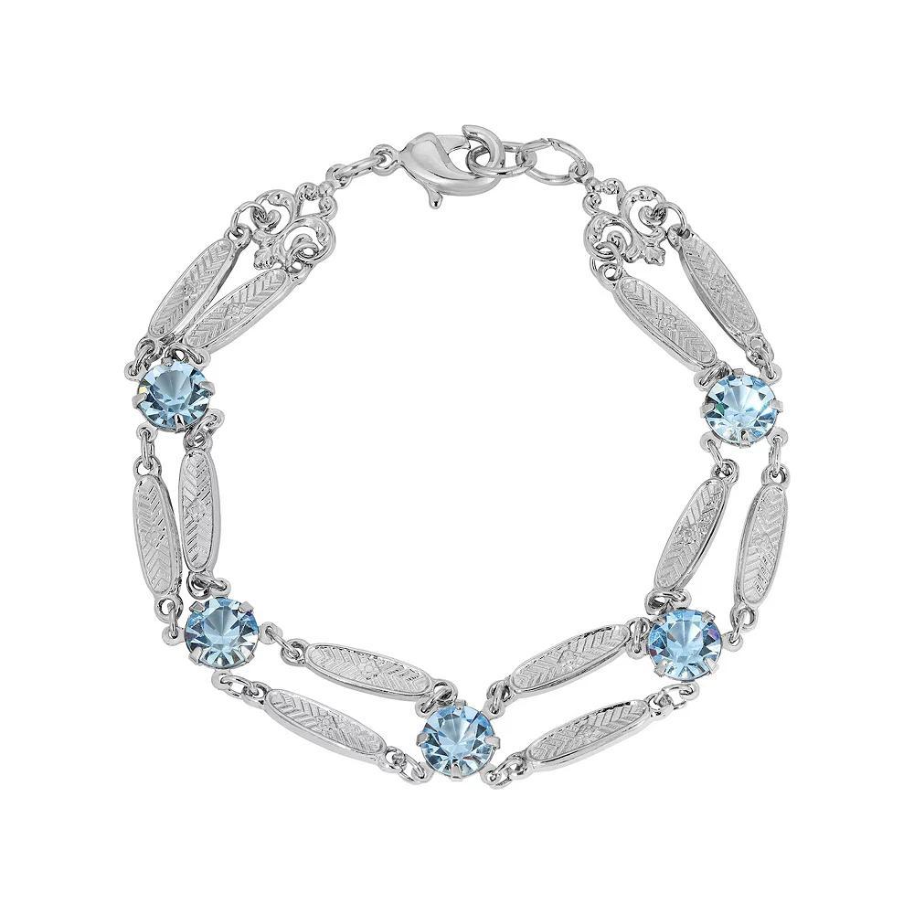 1928 Silver Tone Textured Link Crystal Bracelet, Women's, Blue Product Image