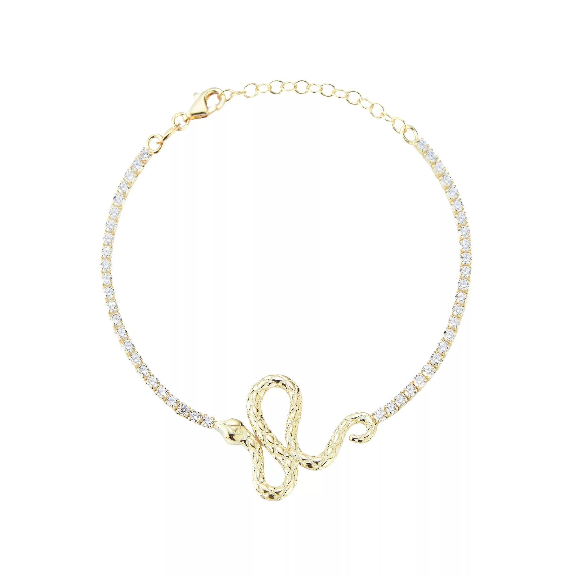 Sunkissed Sterling 14k Gold over Silver CZ Snake Tennis Bracelet, Women's, Size: 7", Gold Tone Product Image
