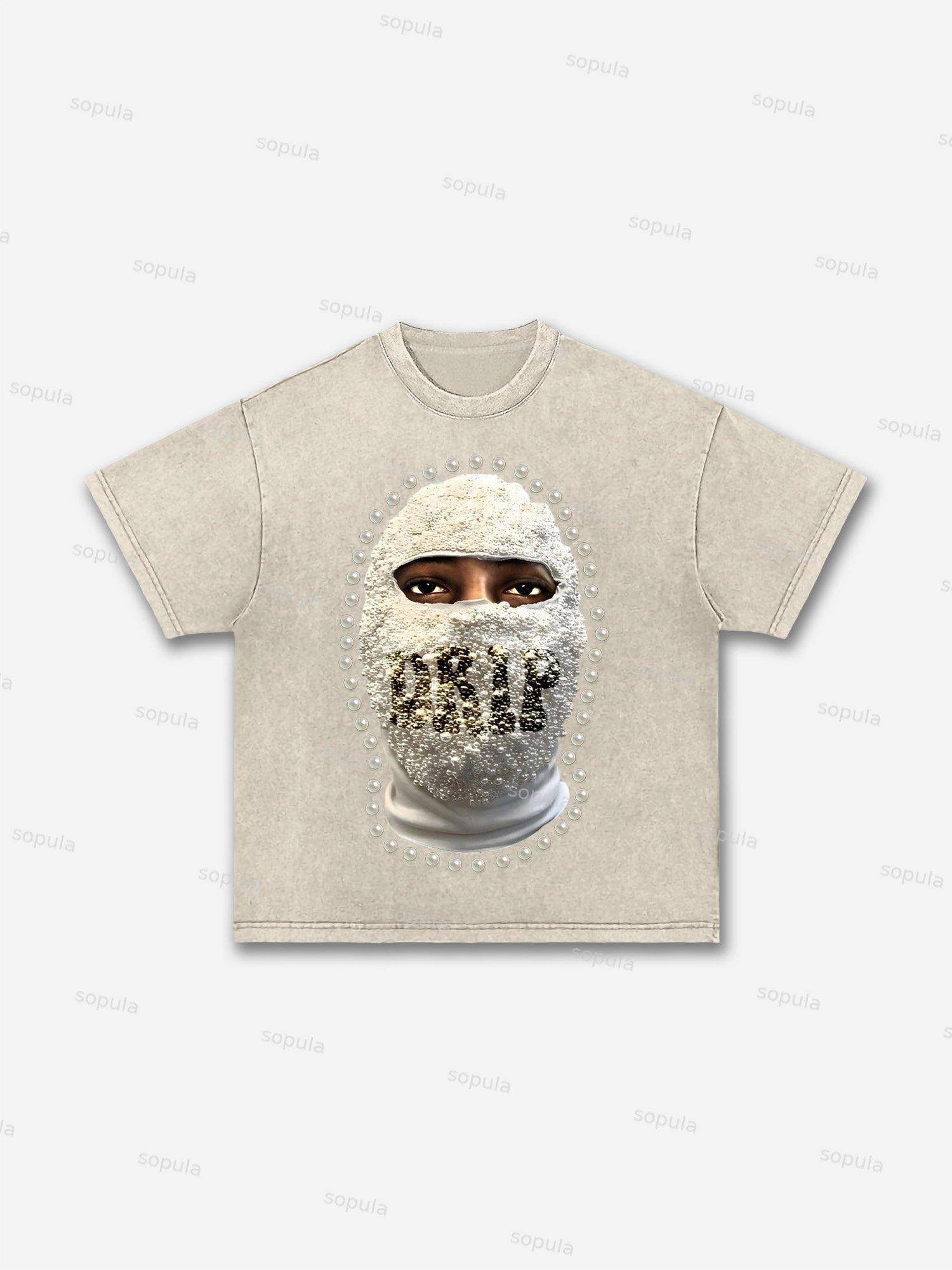 'drip' Street Gang Pearl Mask Graphic Acid Wash T-shirt Product Image
