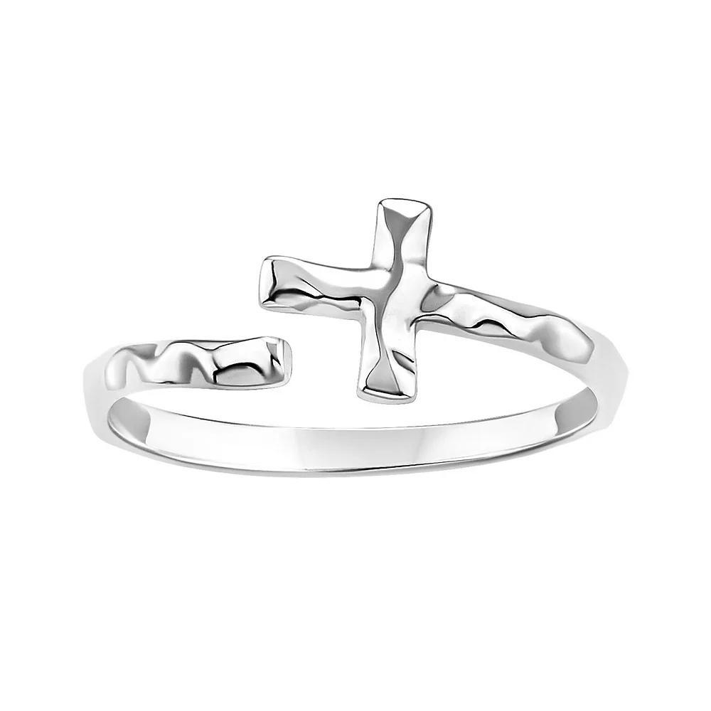 PRIMROSE Sterling Silver Hammered Sideways Cross Bypass Ring, Women's, Size: 9 Product Image
