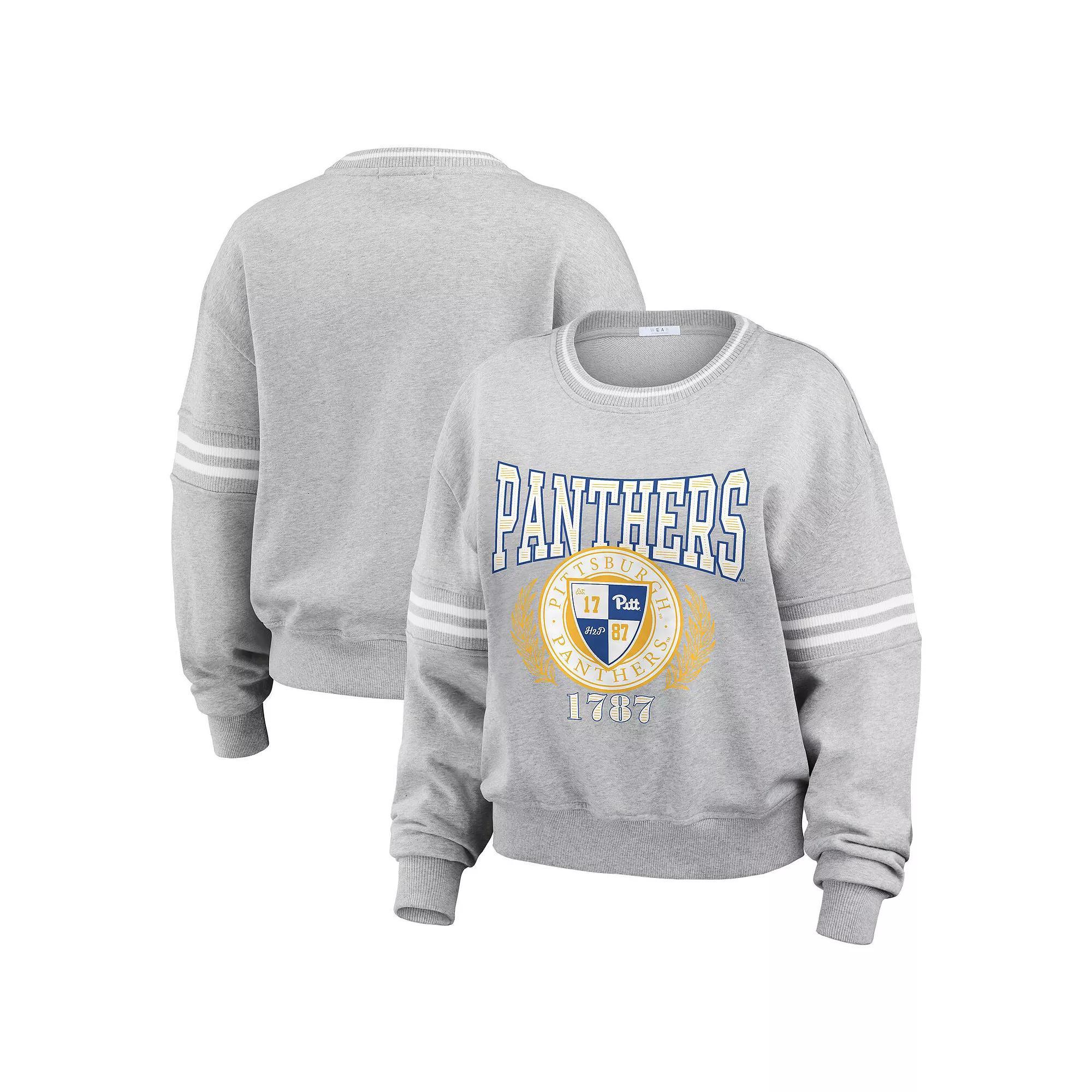 Women's WEAR by Erin Andrews Heather Gray Pitt Panthers Classic Stripe Pullover Sweater, Size: Small, Grey Product Image