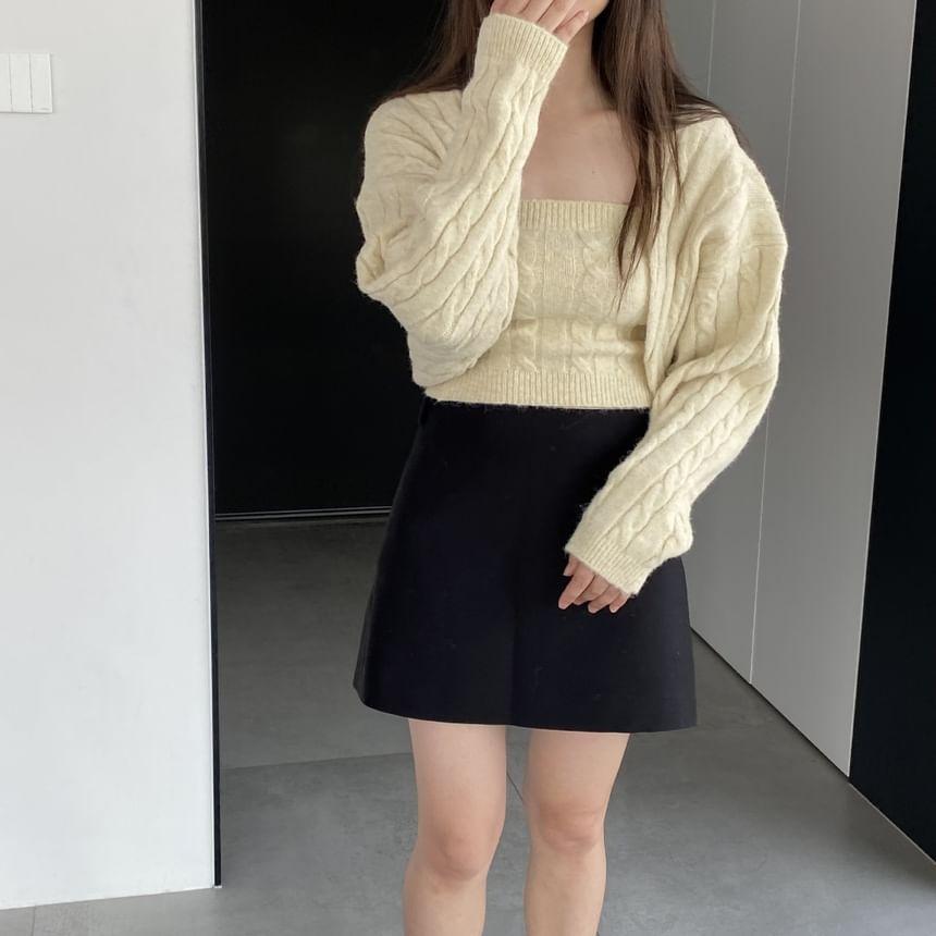 Set: Plain Cable-Knit Cardigan +  Tube Top Product Image
