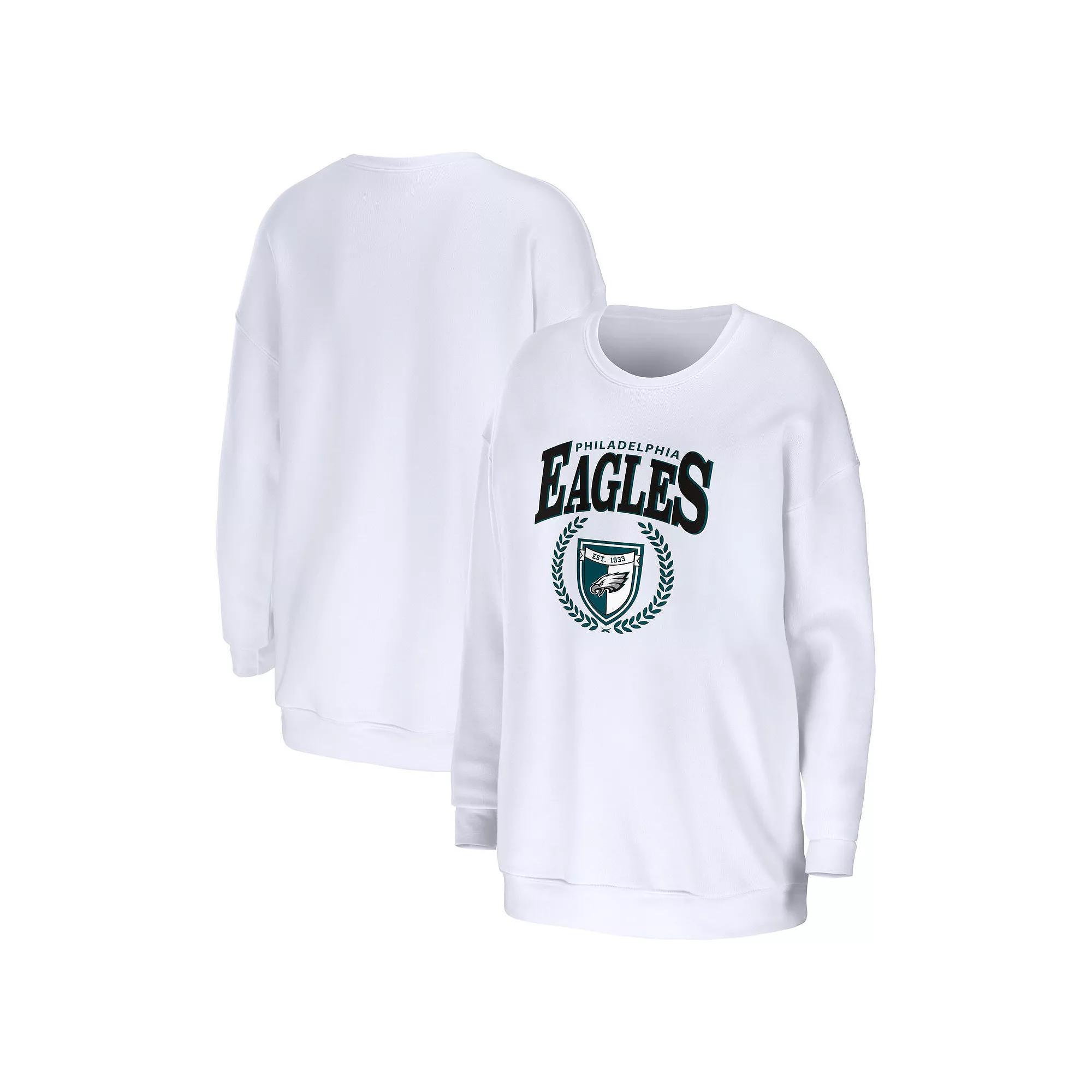 Women's WEAR by Erin Andrews White Philadelphia Eagles Oversized Pullover Sweatshirt, Size: Large Product Image