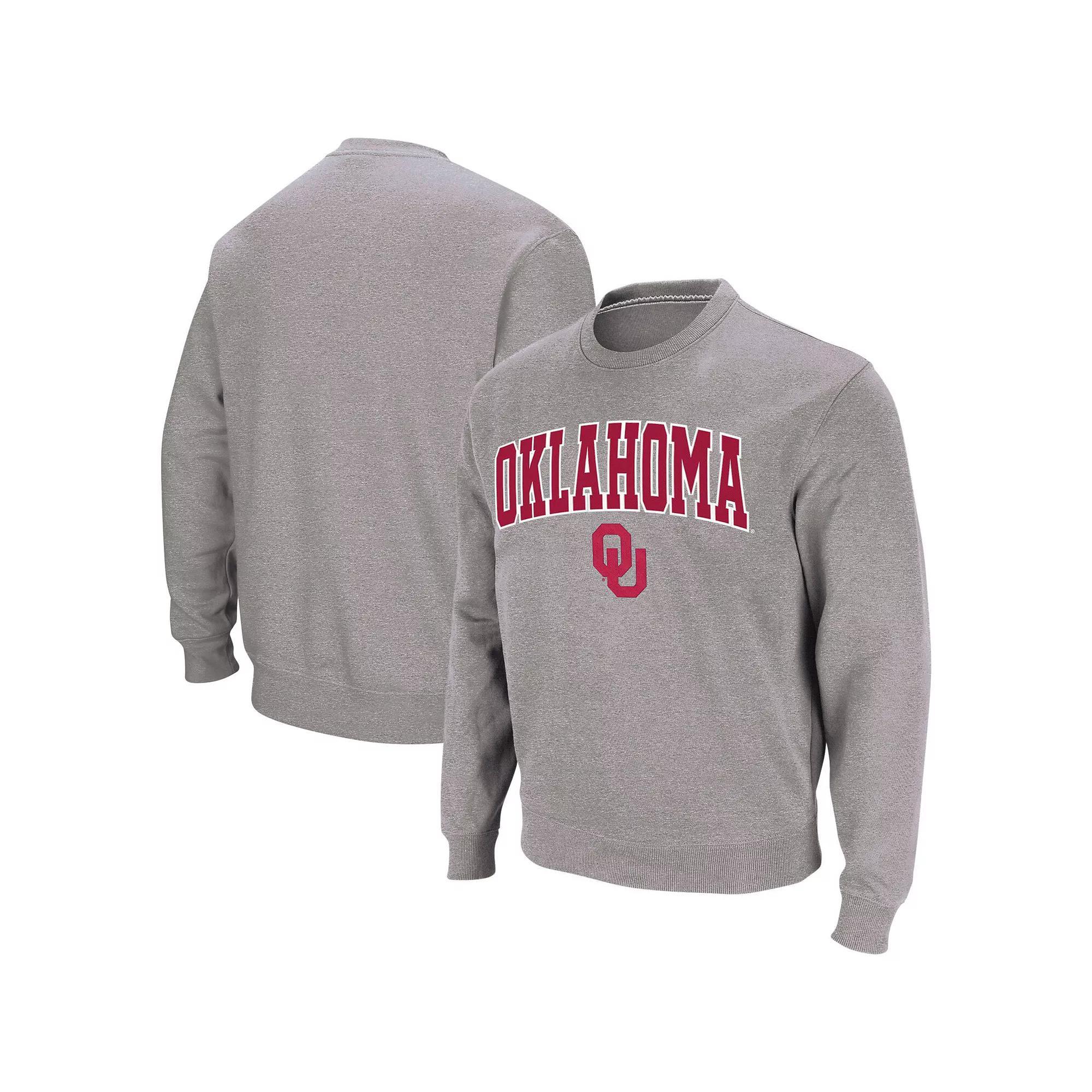 Men's Colosseum Heather Gray Oklahoma Sooners Arch & Logo Crew Neck Sweatshirt, Size: 3XL, Grey Product Image