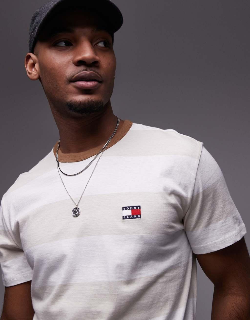 Tommy Jeans stripe t-shirt in off white Product Image