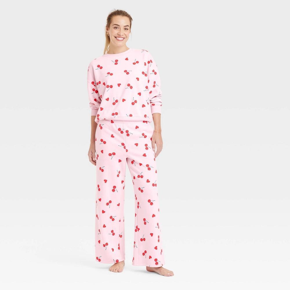 Women's Valentine's Day Cherry Hearts Printed Graphic Lounge Pants - Pink M Product Image