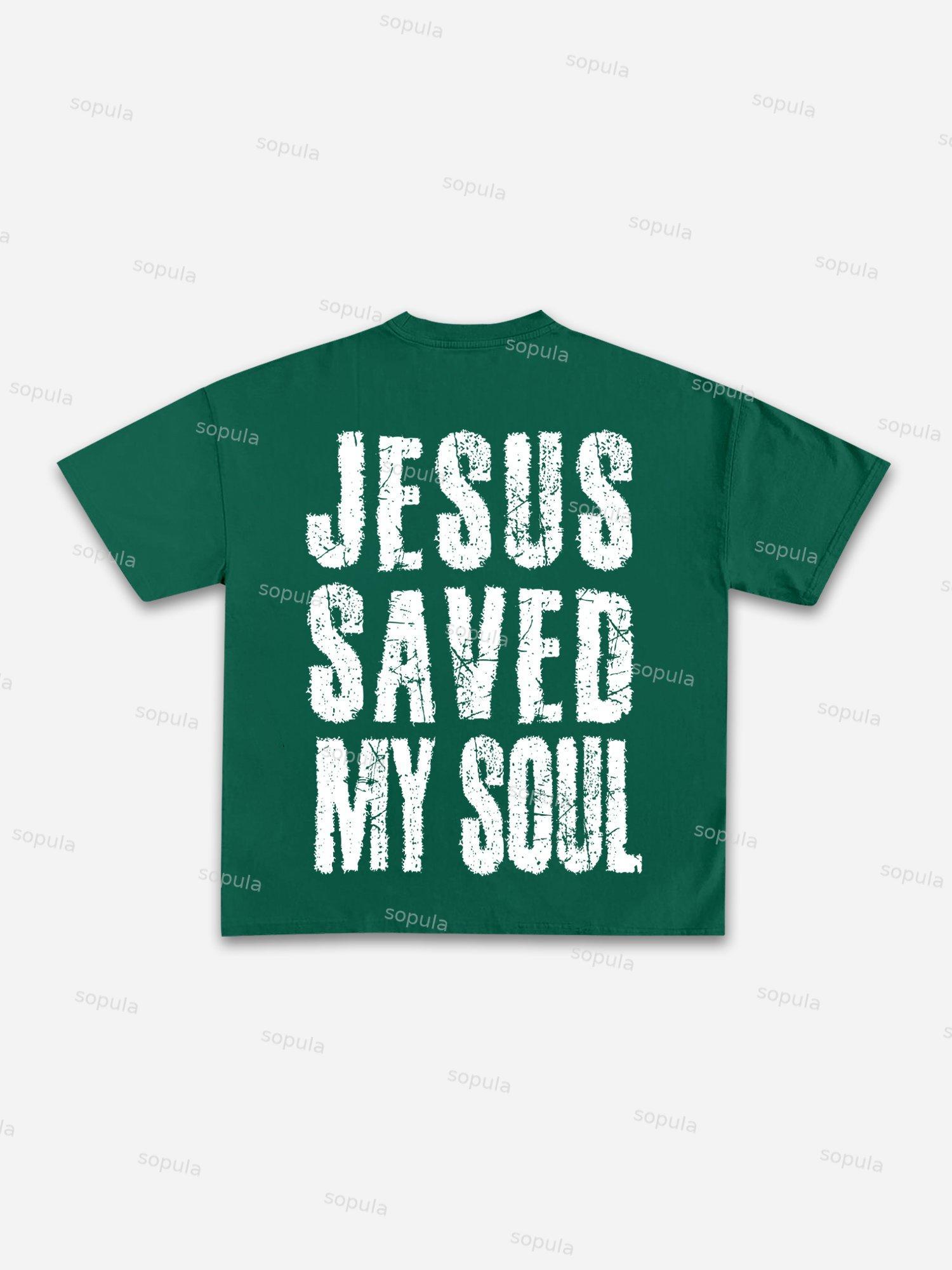 Jesus Saved My Soul Print Cotton T-shirt Product Image
