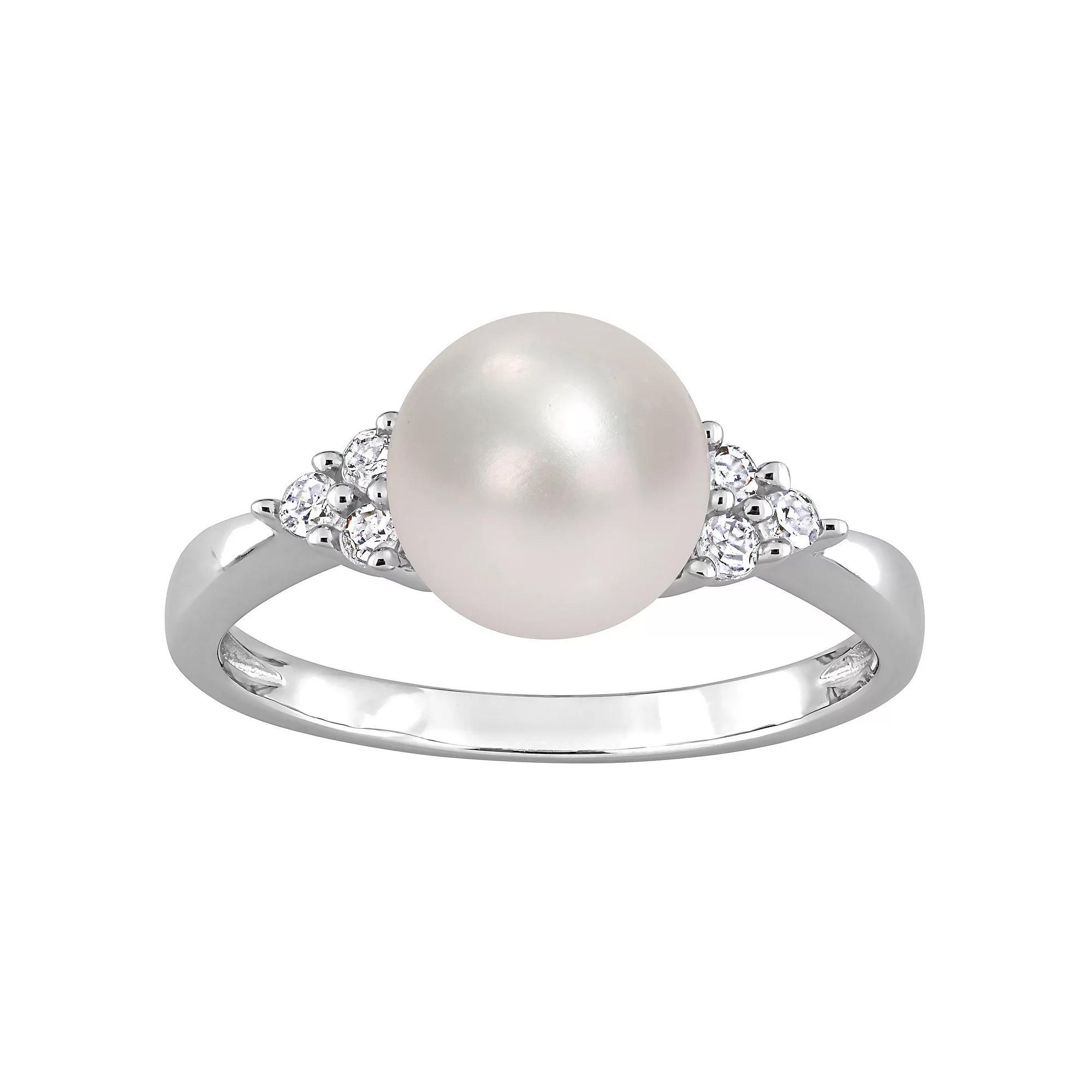 Stella Grace Sterling Silver Freshwater Cultured Pearl & 1/8 ct T.W. Diamond Ring, Womens Product Image