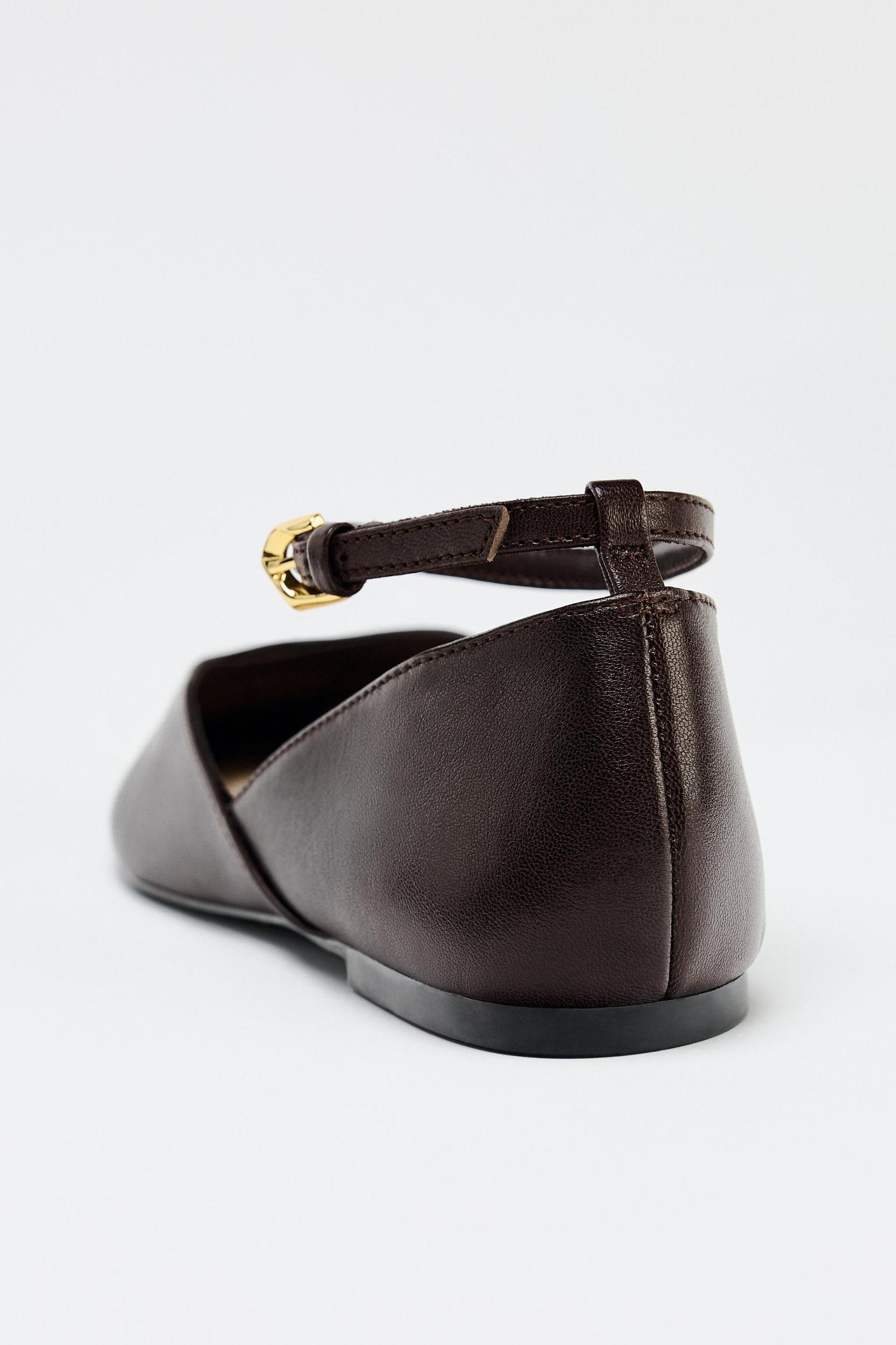 LEATHER ANKLE STRAP BALLET FLATS Product Image