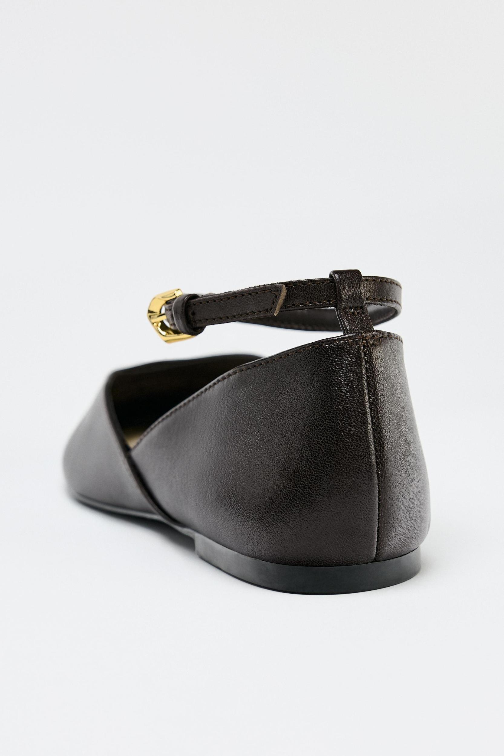 LEATHER ANKLE STRAP BALLET FLATS Product Image