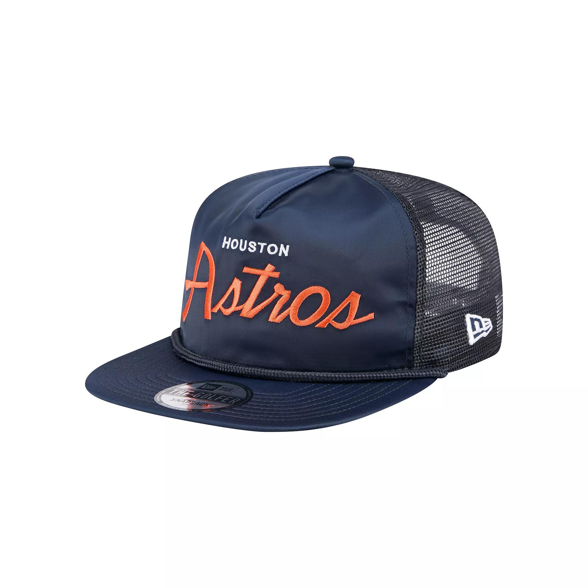 Men's New Era Navy Houston Astros Retro Satin Script Golfer Adjustable Hat, Blue Product Image