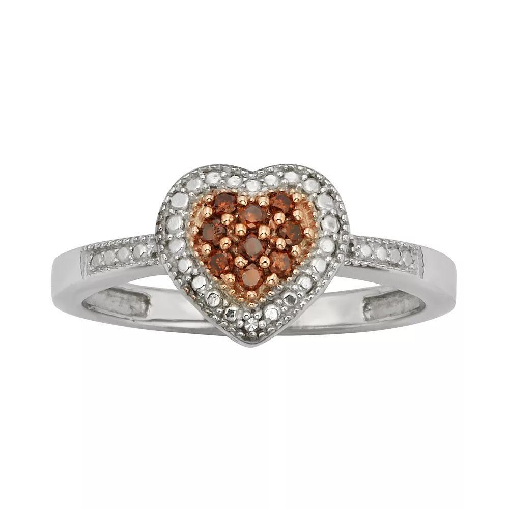 Jewelexcess Sterling Silver 1/10-ct. T.W. Red and White Diamond Heart Ring, Women's, Size: 6 Product Image