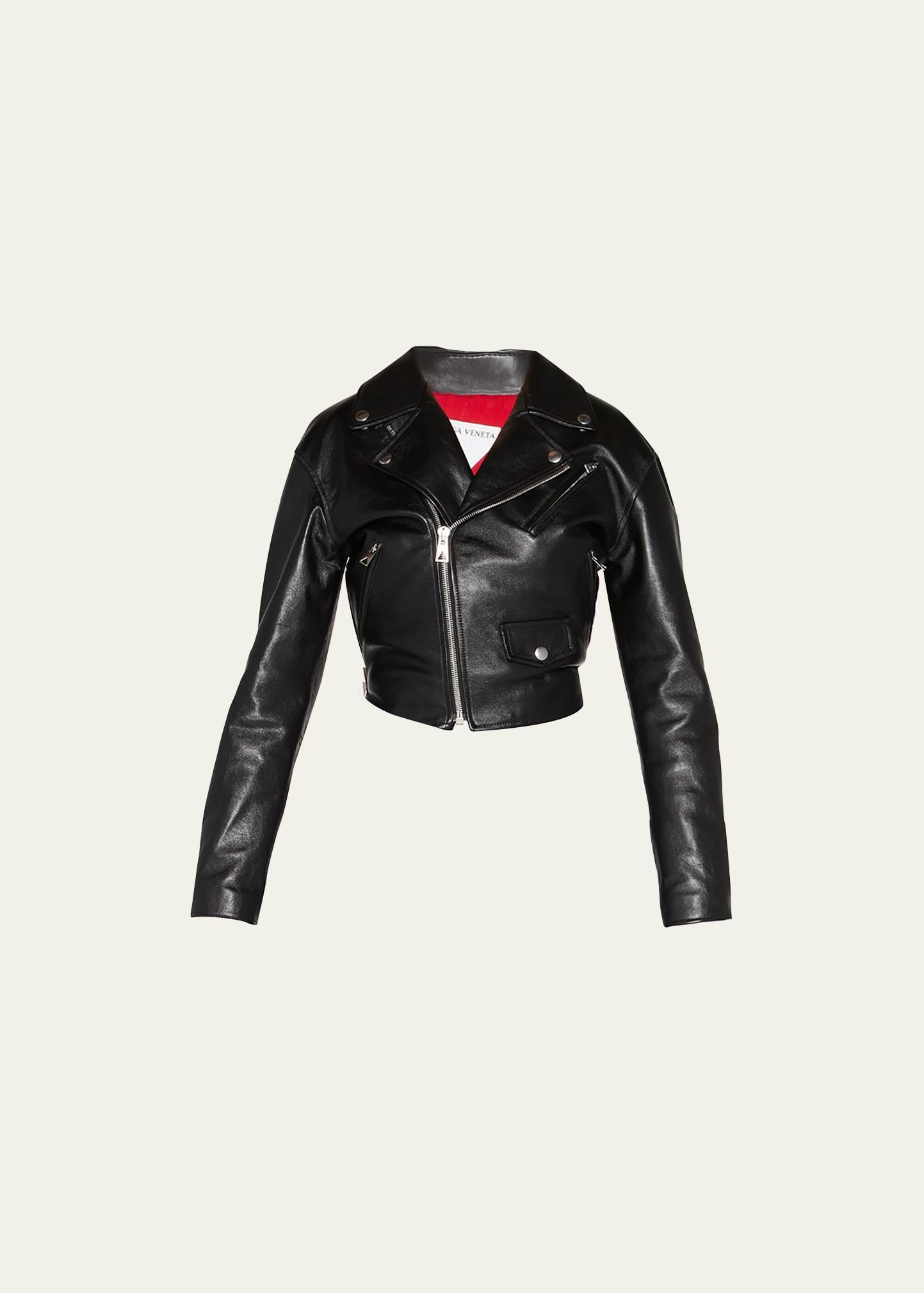 Womens Cropped Leather Moto Jacket Product Image