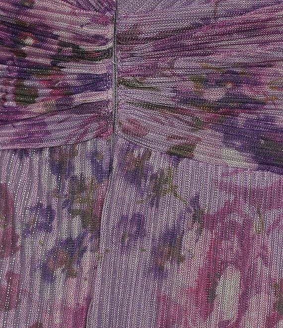 R & M Richards Sleeveless V-Neck Ruched Waist Floral Print Gown Product Image