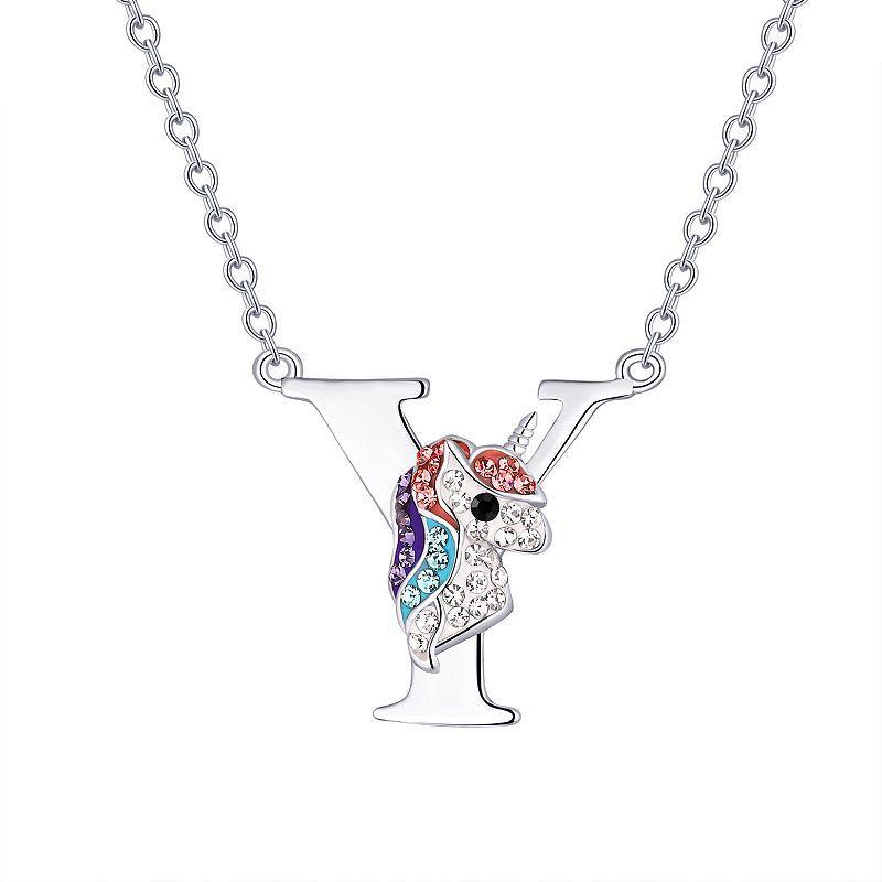 Crystal Collective Silver Plated Unicorn Initial Pendant Necklace- Size 18, Womens, Silver Tone U Product Image