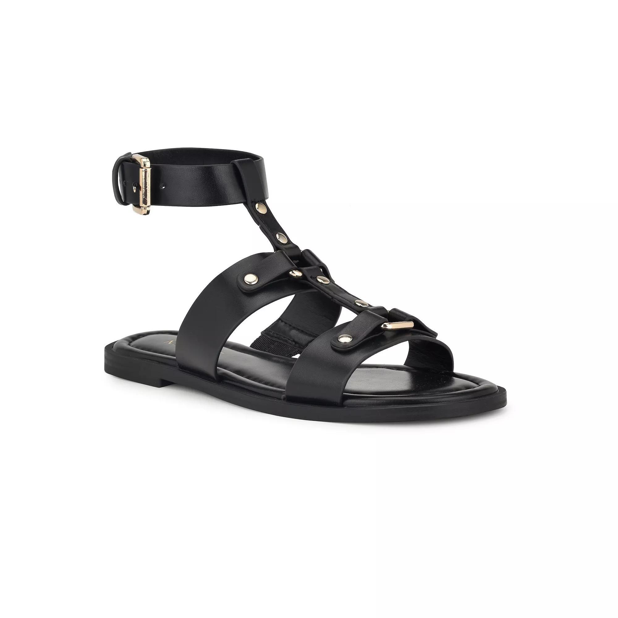 Nine West Jouise Women's Round Toe Casual Flat Sandals, Size: 10, Black Product Image