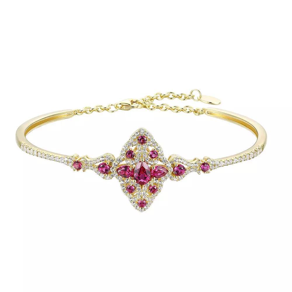 14k Gold Over Silver Lab-Created Ruby Bangle, Women's, Size: 7.25", Gold Tone Product Image