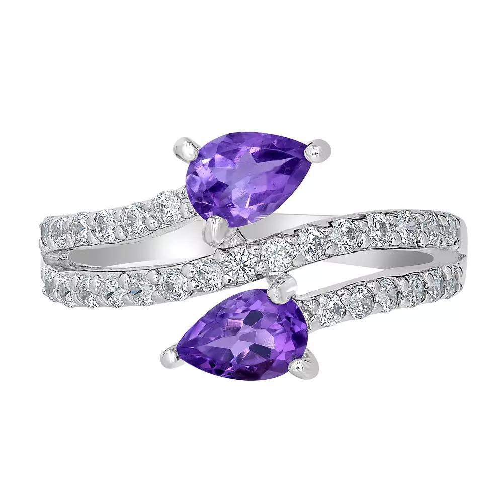 Gemistry Sterling Silver Stone & Cubic Zirconia Pear Bypass Ring, Womens White Topaz Product Image