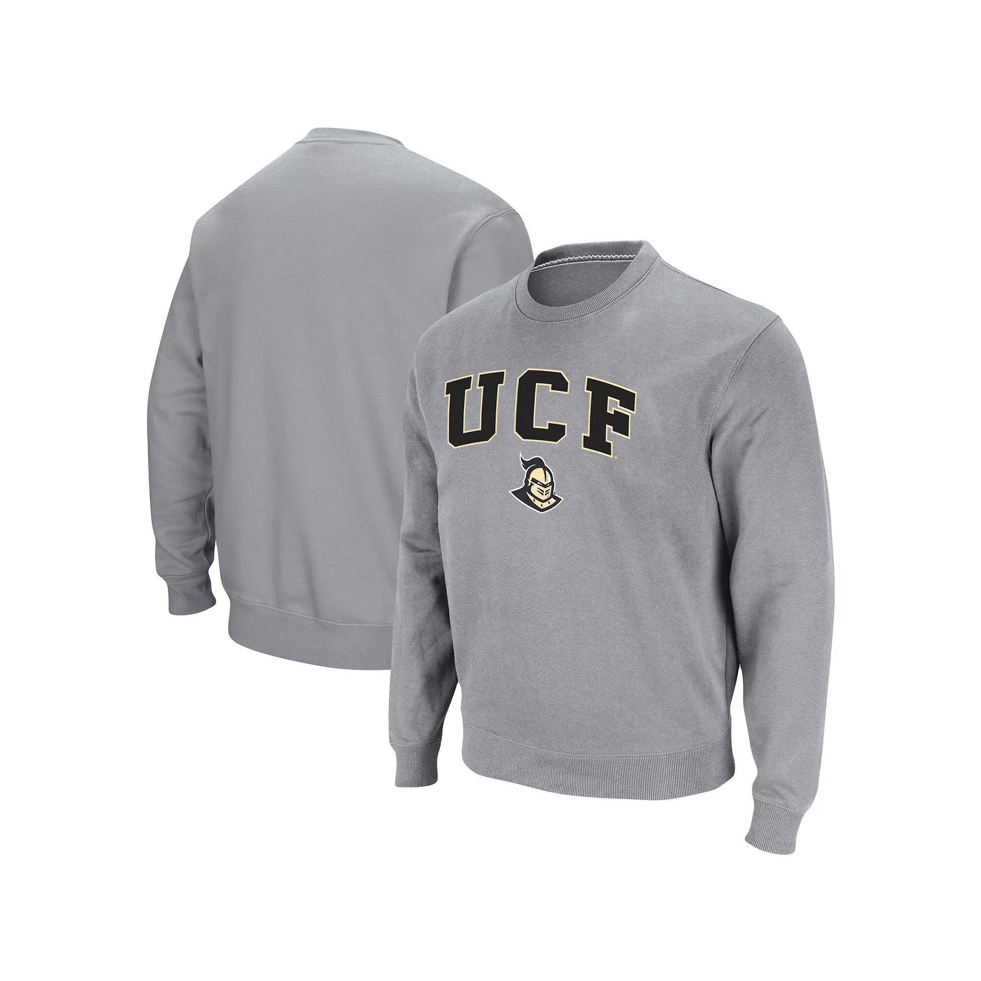 Men's Colosseum Heathered Gray UCF Knights Arch & Logo Tackle Twill Pullover Sweatshirt, Size: 3XL, Grey Product Image
