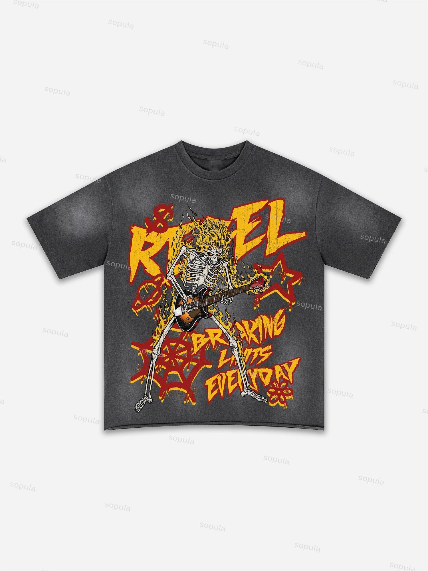 Lips Graphic Print Washed T-shirt Product Image