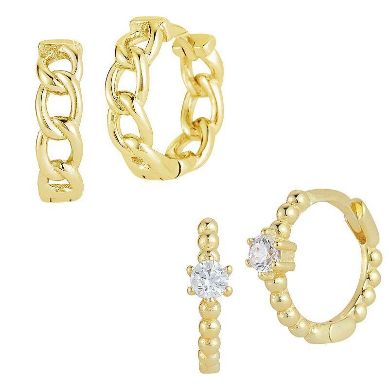 Sunkissed Sterling Sterling Silver Cubic Zirconia Flower Huggie Hoop Earring Duo Set, Women's, Gold Tone Product Image
