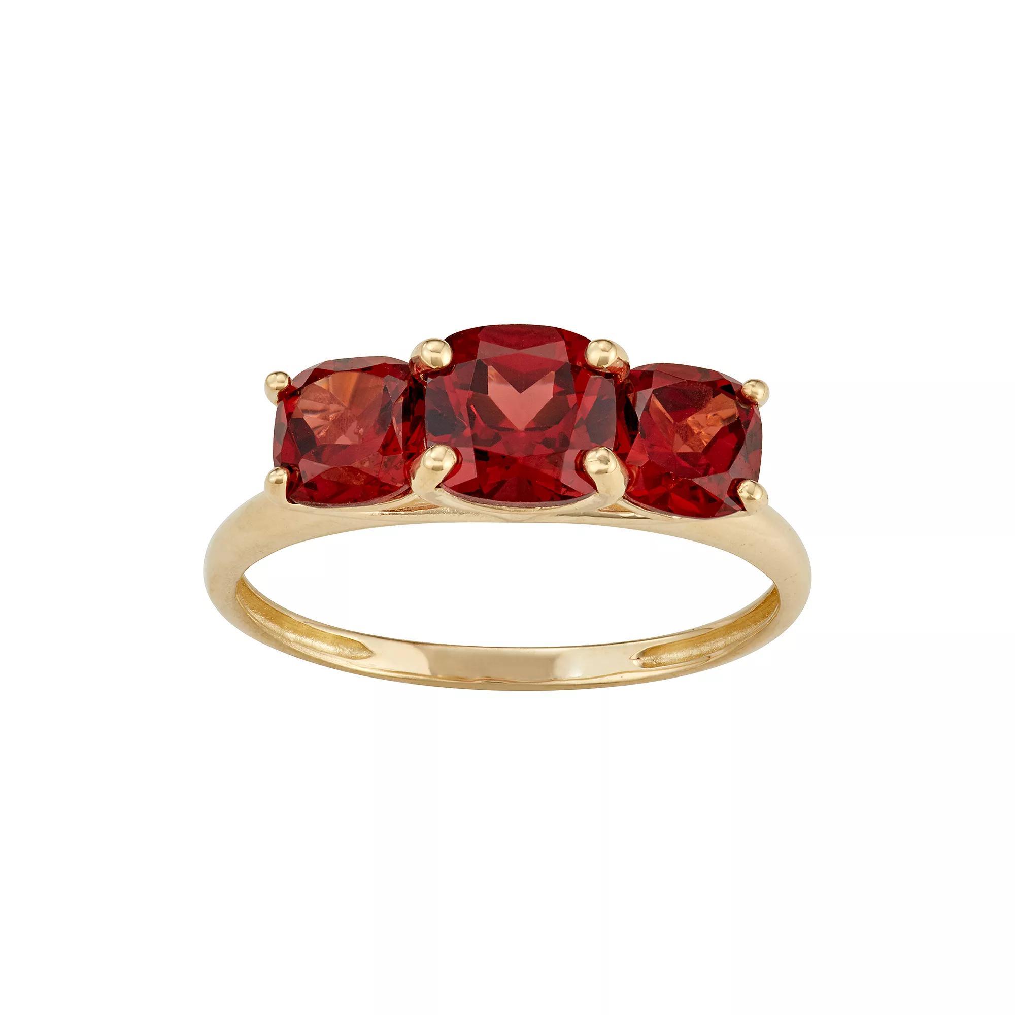 Designs by Gioelli 10k Gold 3-Stone Cushion Ring, Women's, Size: 9, Red Product Image