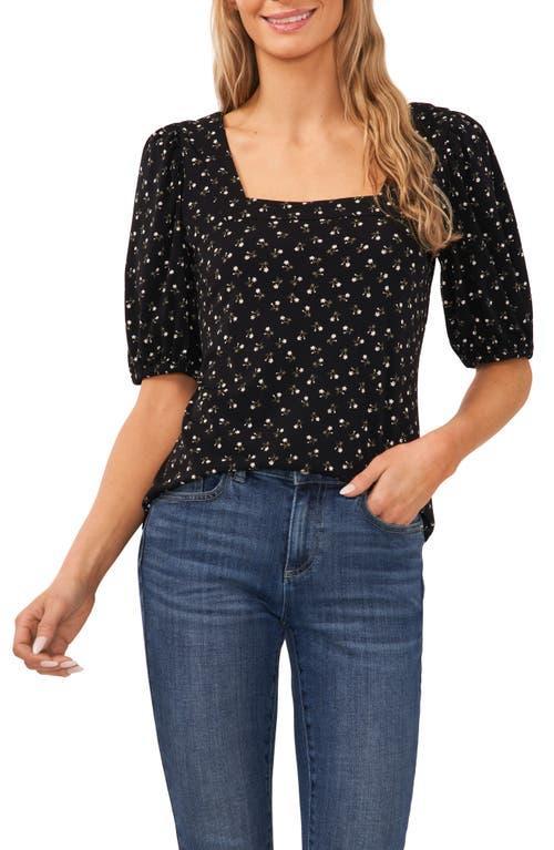 CeCe Womens Printed Square-Neck Puff-Sleeve Knit Top Product Image