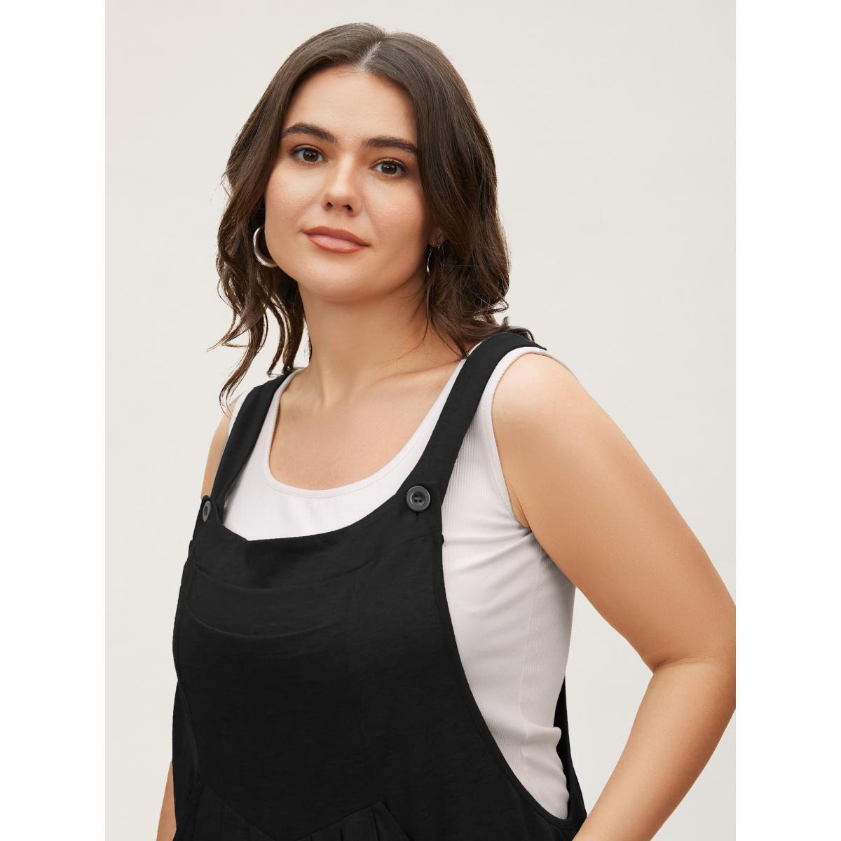 Plus Size Black Supersoft Essentials Solid Pleated Pocket Jumpsuit Women Casual Sleeveless Non Everyday Loose Jumpsuits BloomChic 12/L Product Image