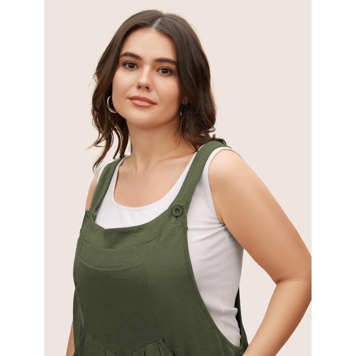 Plus Size ArmyGreen Supersoft Essentials Solid Pleated Pocket Jumpsuit Women Casual Sleeveless Non Everyday Loose Jumpsuits BloomChic 30/6X Product Image