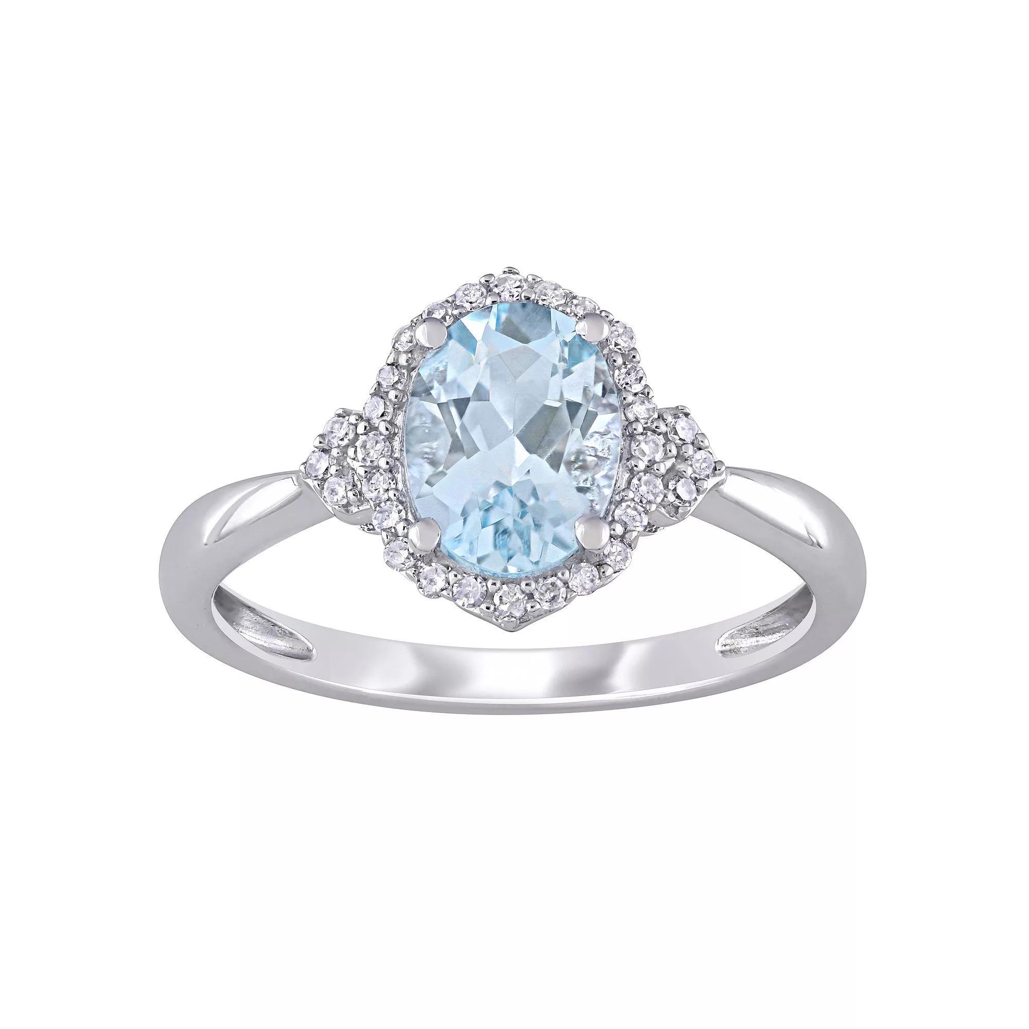 Stella Grace 10k White Gold Aquamarine & 1/8 Carat T.W. Diamond Halo Ring, Women's, Size: 6.50, 10k Whgold Product Image