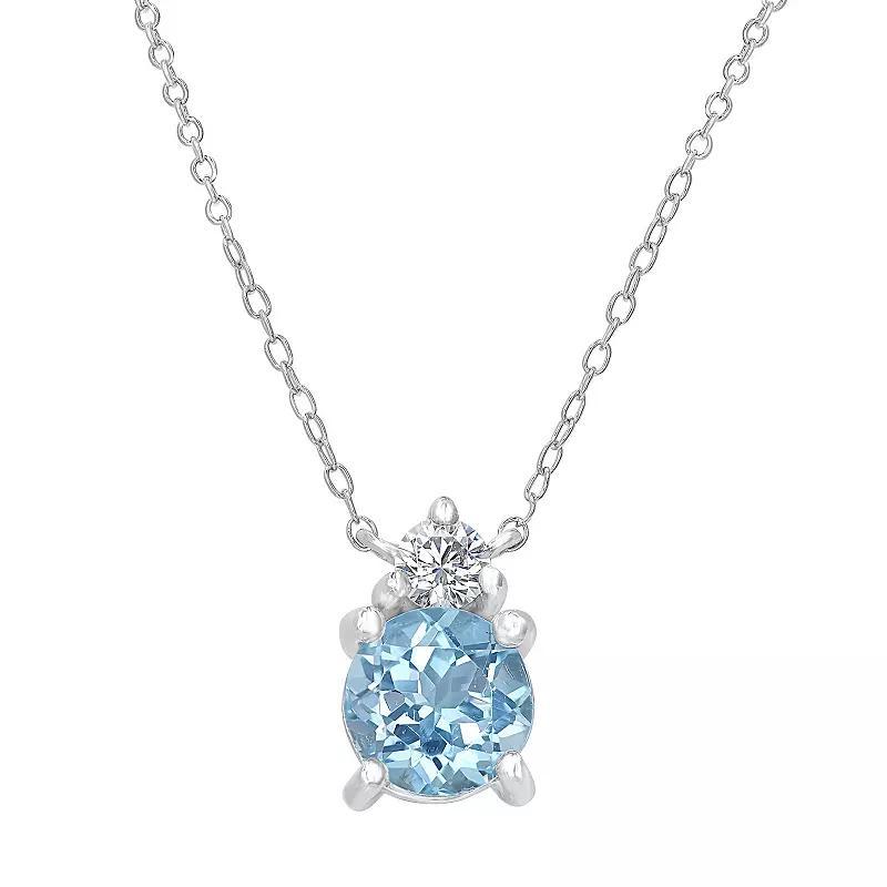 Gemistry Sterling Silver Stone & Cubic Zirconia Round Pendant Necklace, Women's, Size: 18-20" ADJ, White Topaz Product Image