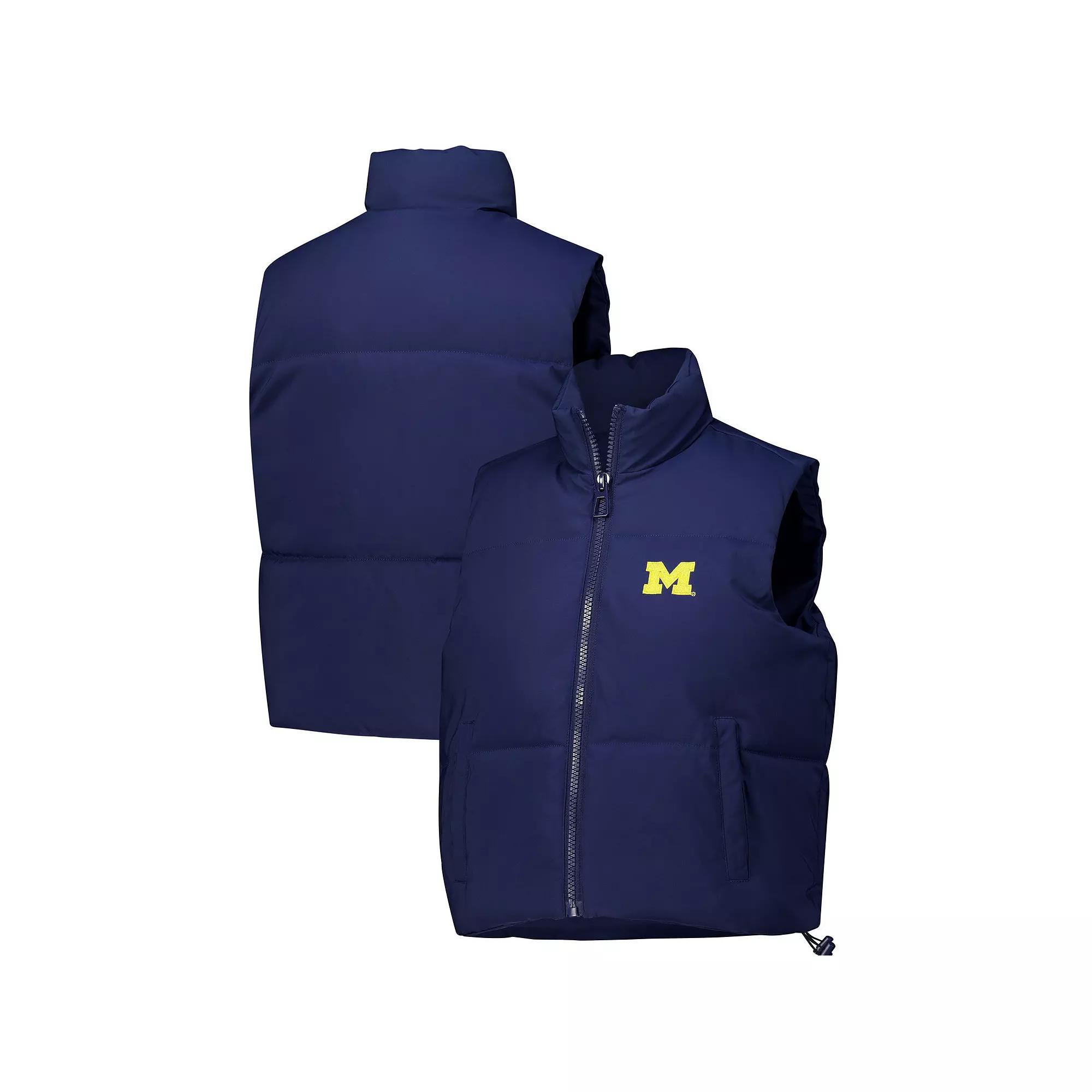 Women's ZooZatz Navy Michigan Wolverines Cropped Puffer Full-Zip Vest, Size: Small, Blue Product Image