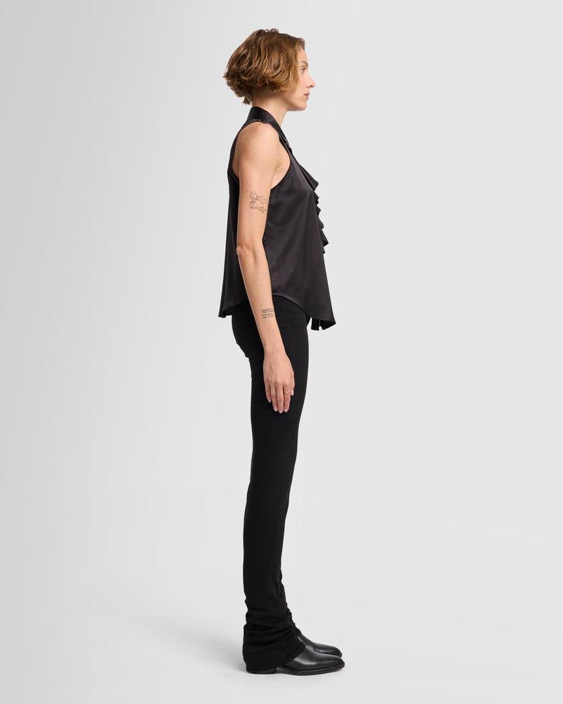 Silk Ruffle Bow Halter Top Product Image