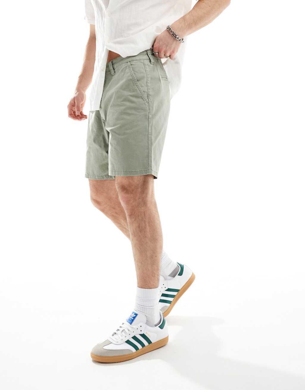 River Island laundered chino short in light green Product Image