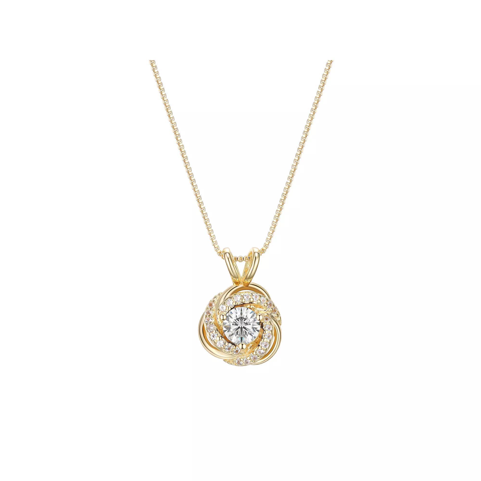 Tokens of Love Sterling Silver Lab-Created White Sapphire Birthstone Love Knot Pendant Necklace, Women's, Size: 18", 18k Gold Plated Product Image