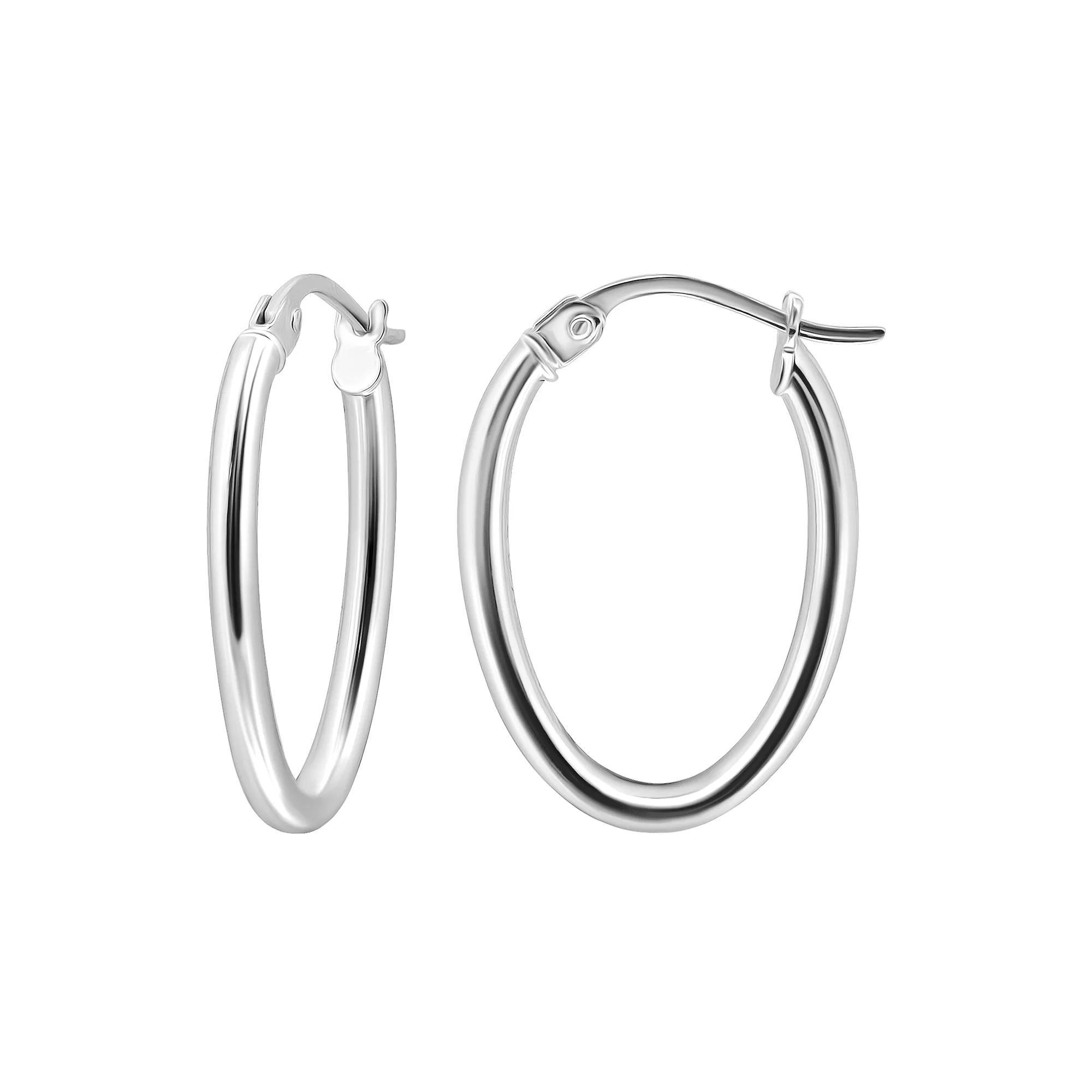Aleure Precioso Sterling Silver Polished 15 mm Oval Hoop Earrings, Womens Product Image