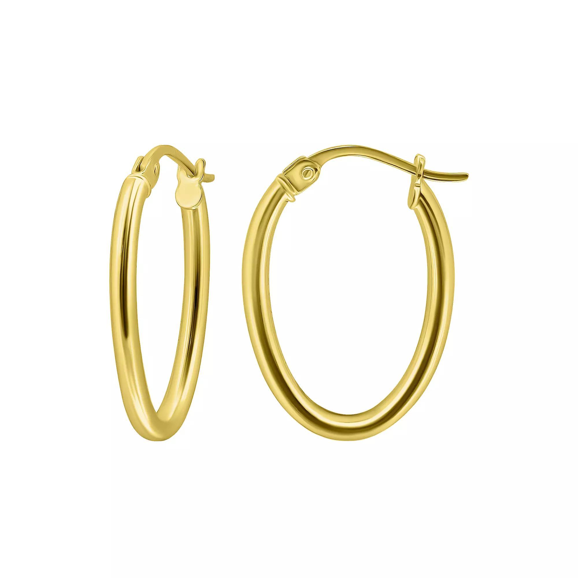 Aleure Precioso Sterling Silver Polished 15 mm Oval Hoop Earrings, Womens Product Image