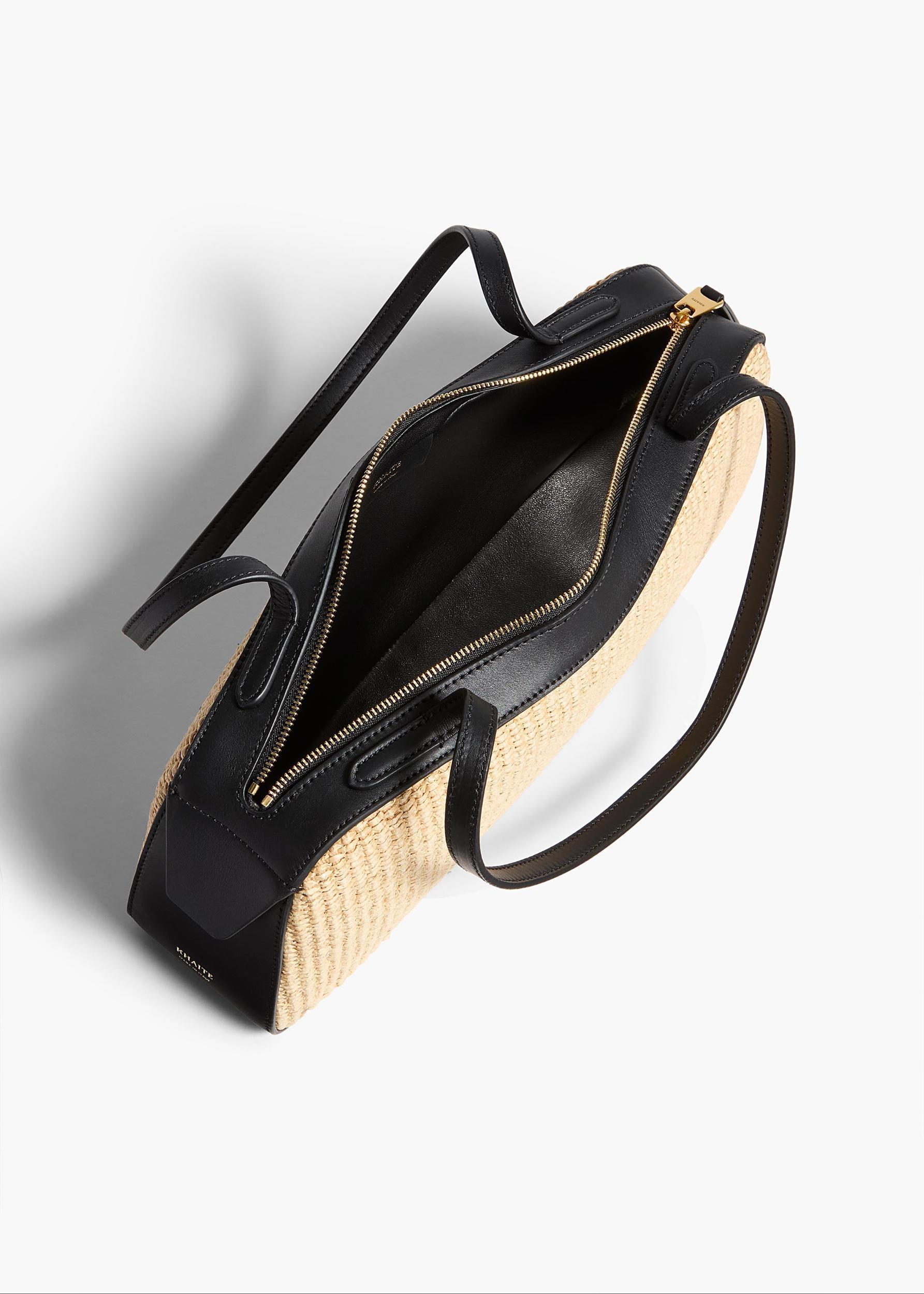 Simona Shoulder Bag in Natural Raffia with Black Leather Product Image