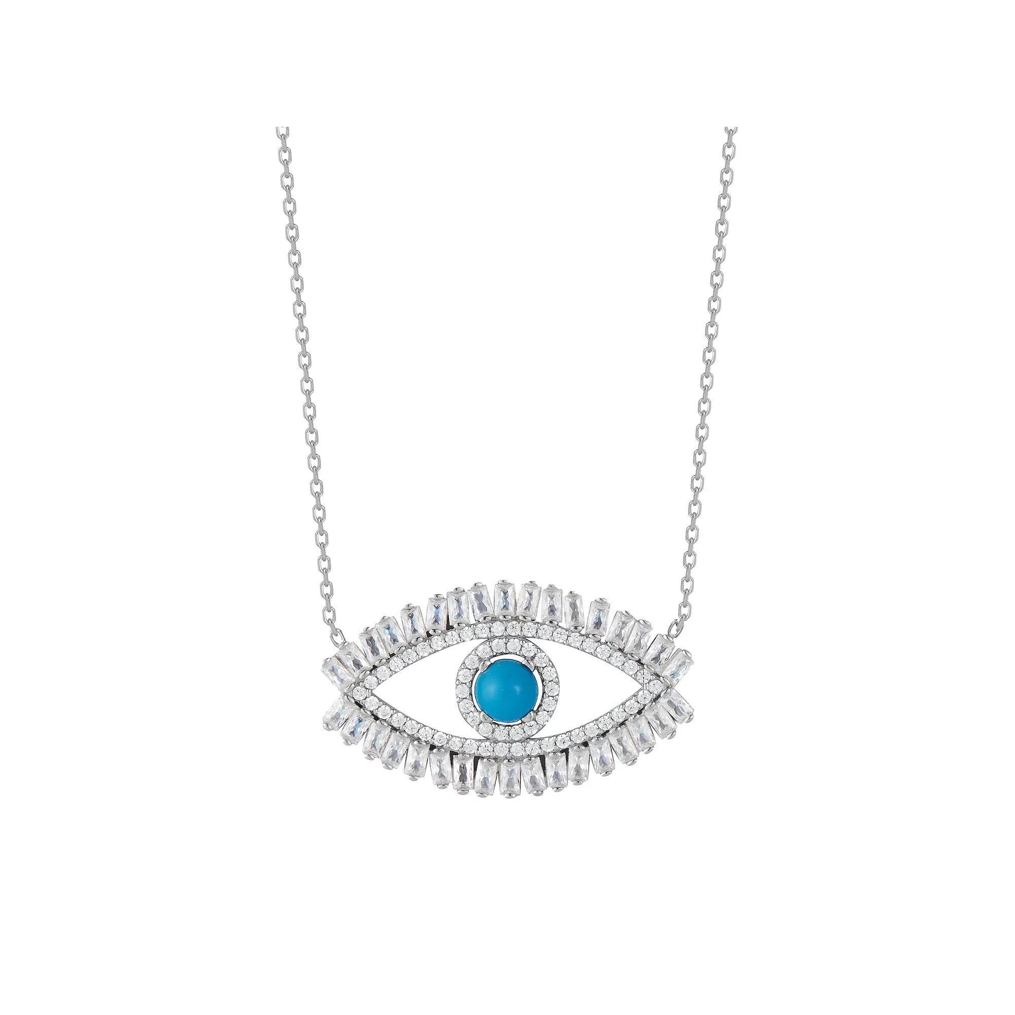 Sunkissed Sterling Cubic Zirconia Open Evil Eye Pendant Necklace, Womens, Silver Tone Product Image