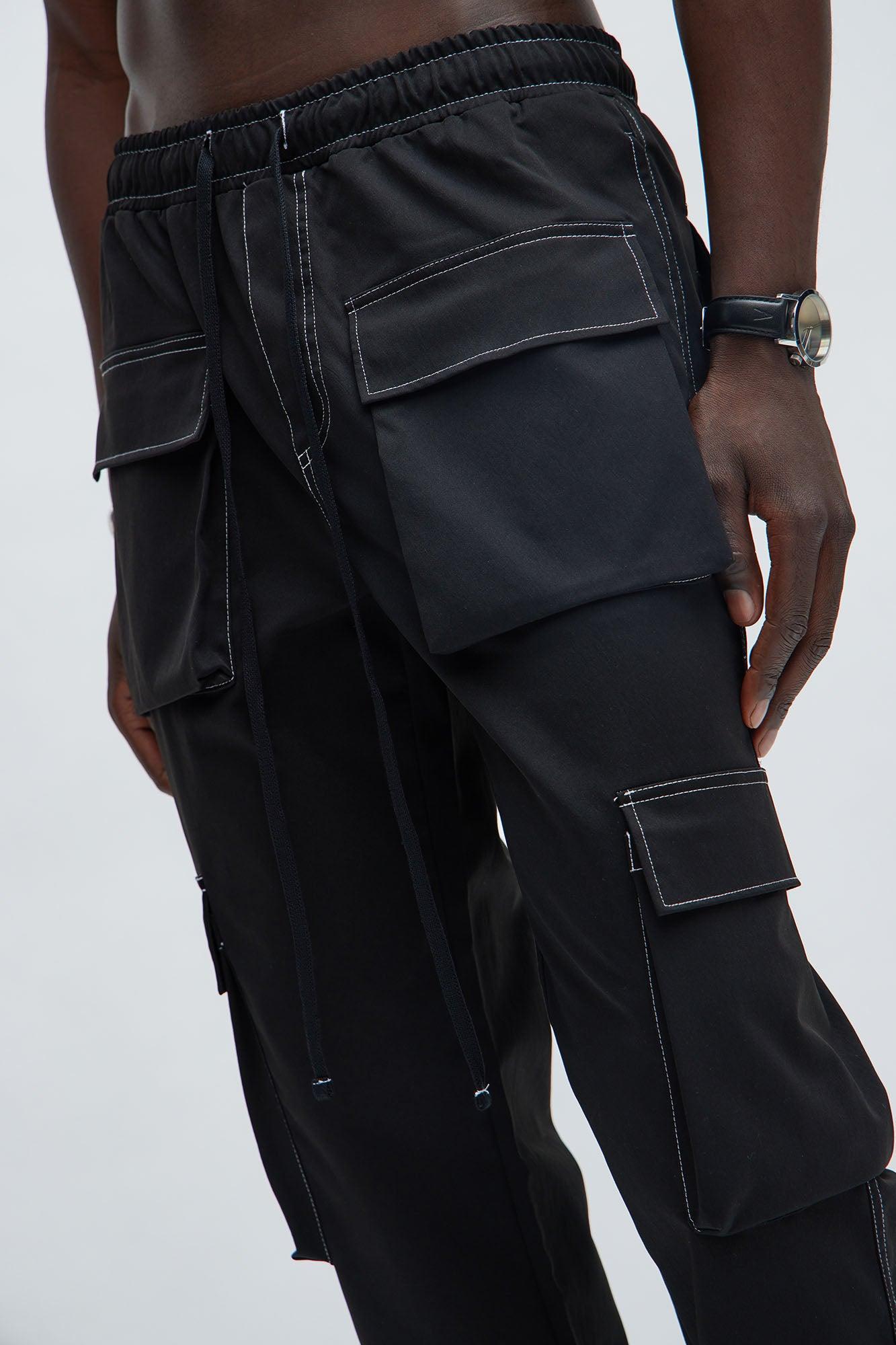 Curtis Contrast Stitch Relaxed Cargo Pants - Black Product Image