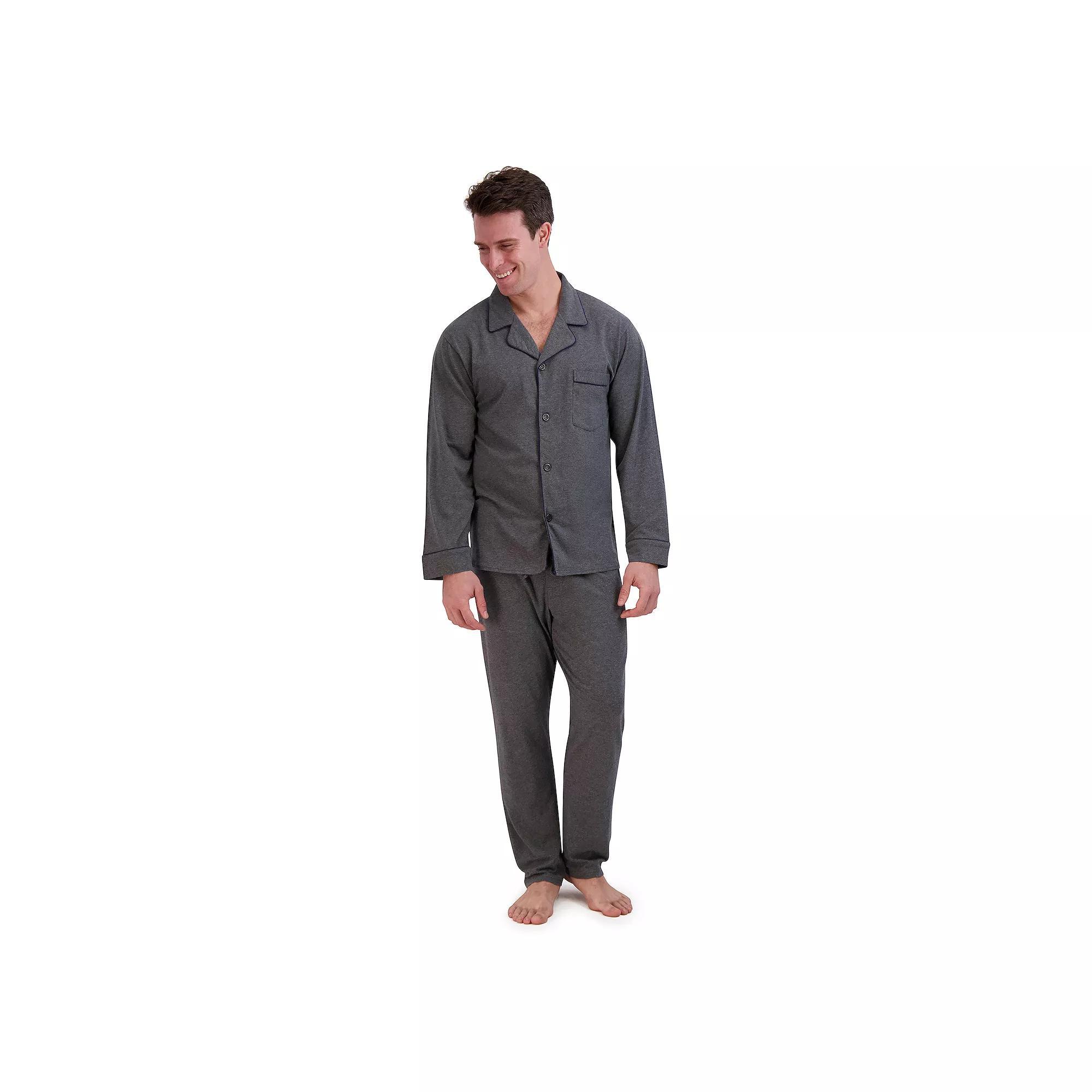 Men's Hanes® Knit Pajama Shirt & Pajama Pants Set, Size: Medium, Grey Heather Product Image
