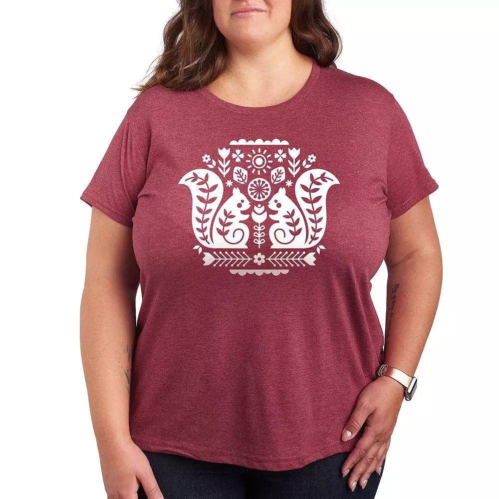 Womens Scandinavian Squirrels Graphic Tee Grey Dark Red Product Image
