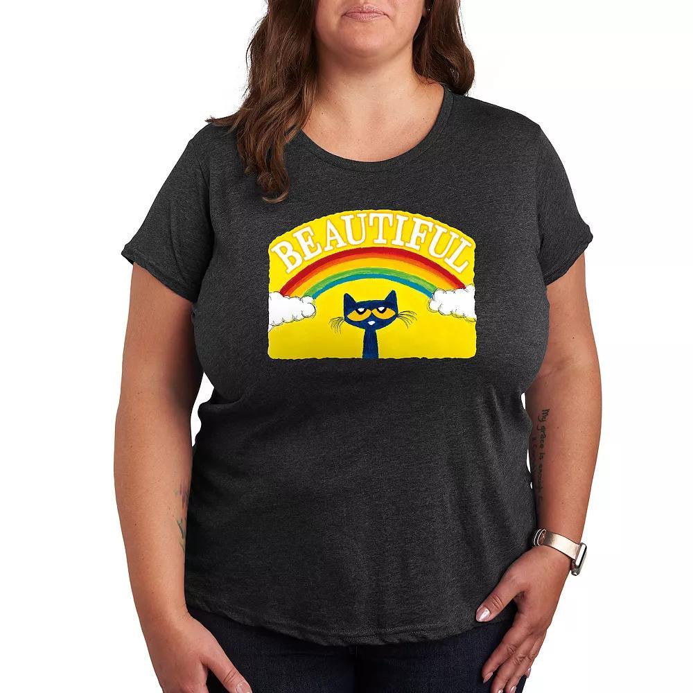 Plus Pete the Cat Beautiful Rainbow Graphic Tee, Womens Heather Grey Product Image