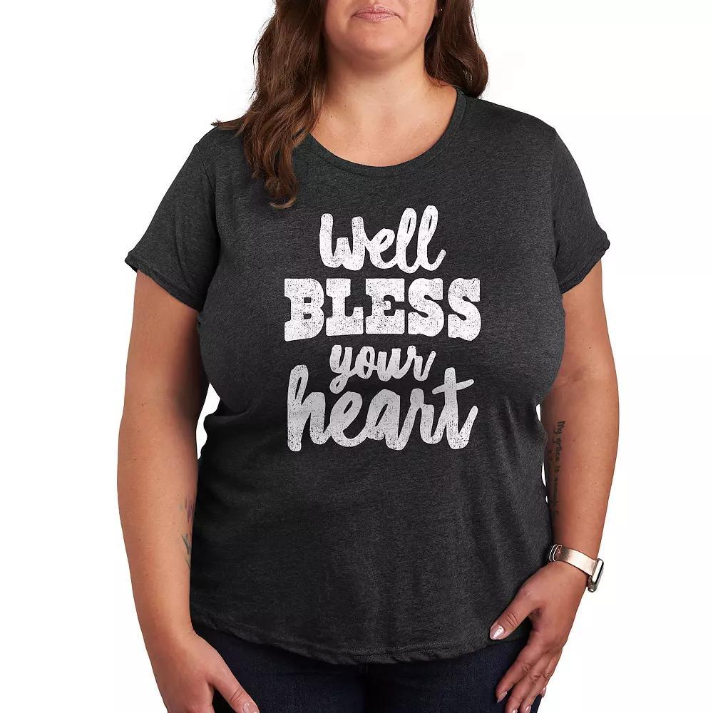 Plus Well Bless Your Heart Graphic Tee, Womens Heather Grey Product Image