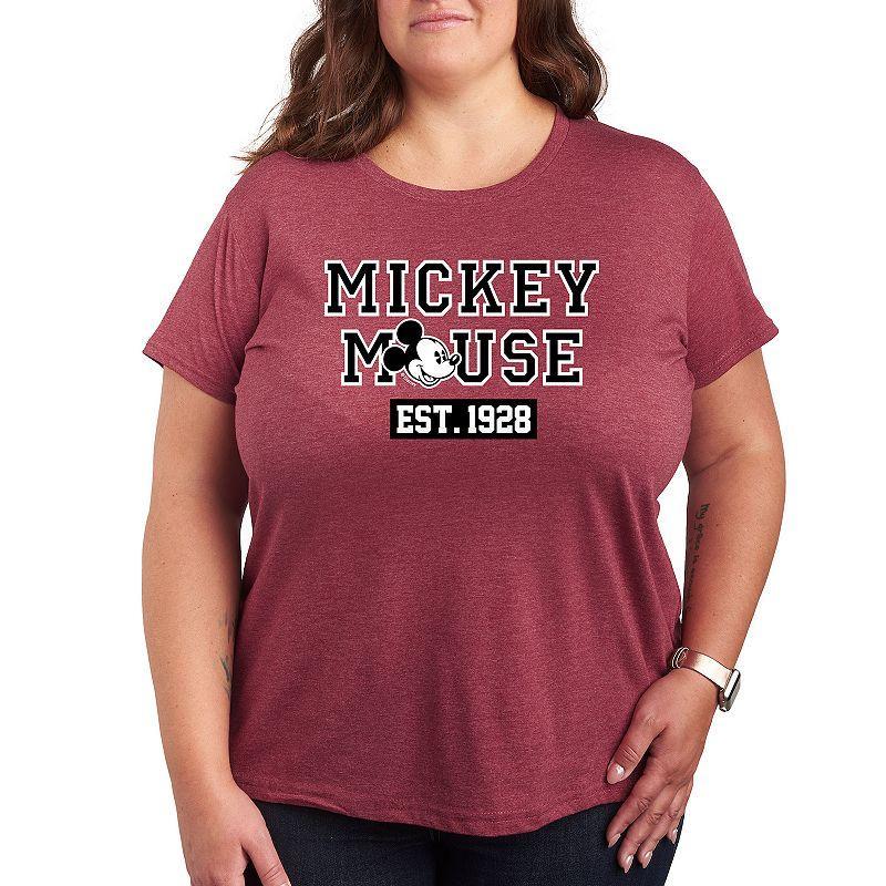 Disneys Mickey Mouse Plus Est. 1928 Graphic Tee, Womens Grey Wine Product Image