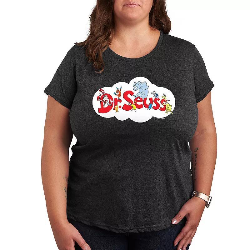 Plus Dr. Seuss Cloud Logo Graphic Tee, Womens Grey Blue Product Image