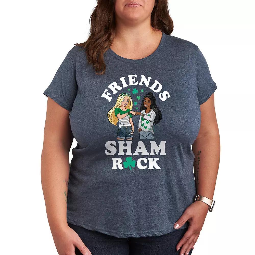 Plus Size Barbie Friends Sham Rock Graphic Tee, Womens Grey Blue Product Image