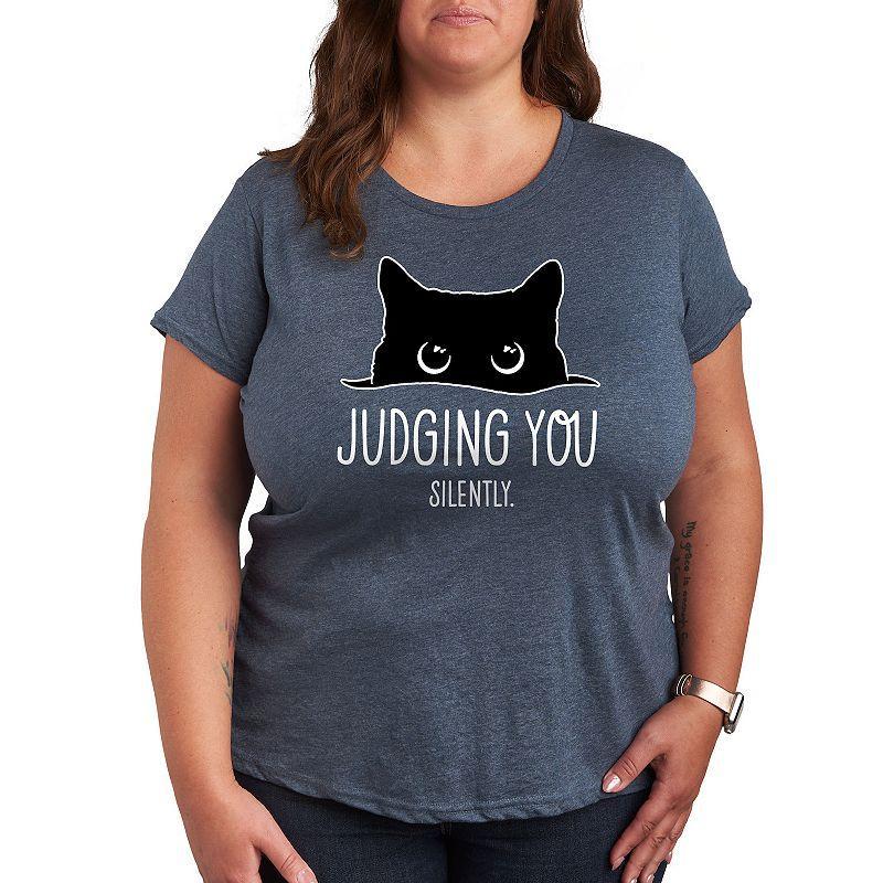 Plus Judging Silently Graphic Tee, Womens Grey Blue Product Image