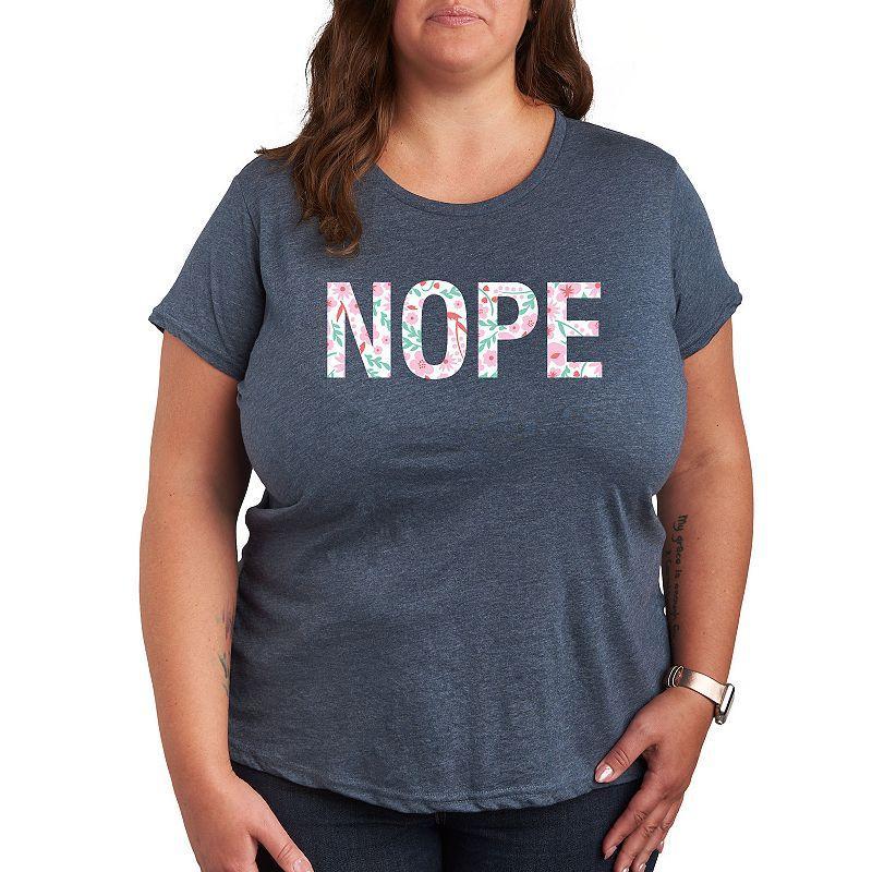 Plus Floral Fill Nope Graphic Tee, Womens Grey Blue Product Image